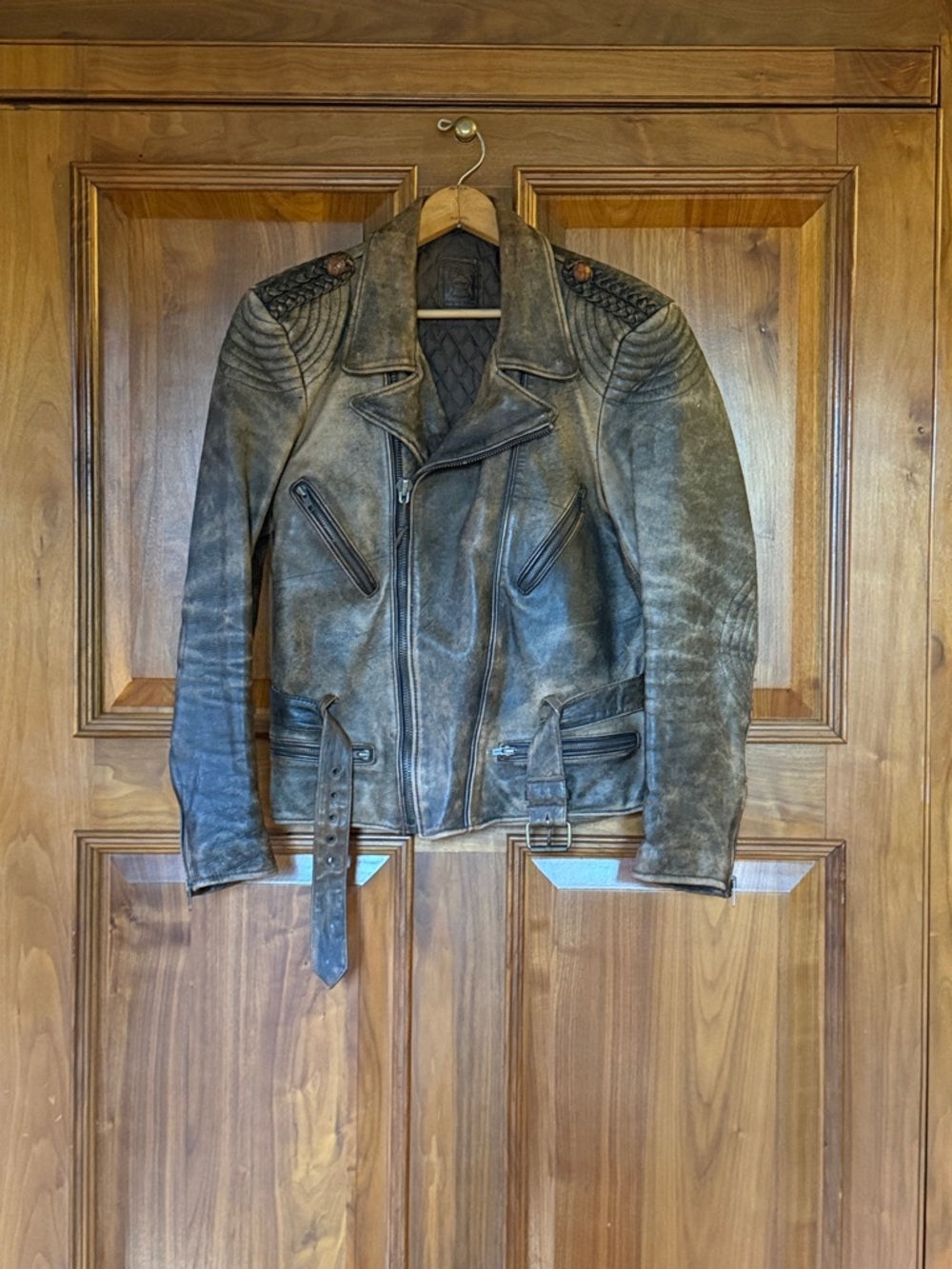 Original Hein Gericke Distressed Leather Biker Jacket with Stitching & Braiding